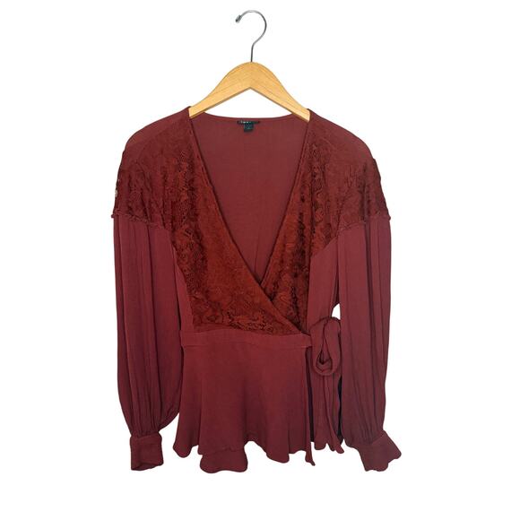Torrid Crinkle Gauze Lace Inset Surplice Top Blouse Women’s Sz 1 1X/14-16 Red - Picture 2 of 10